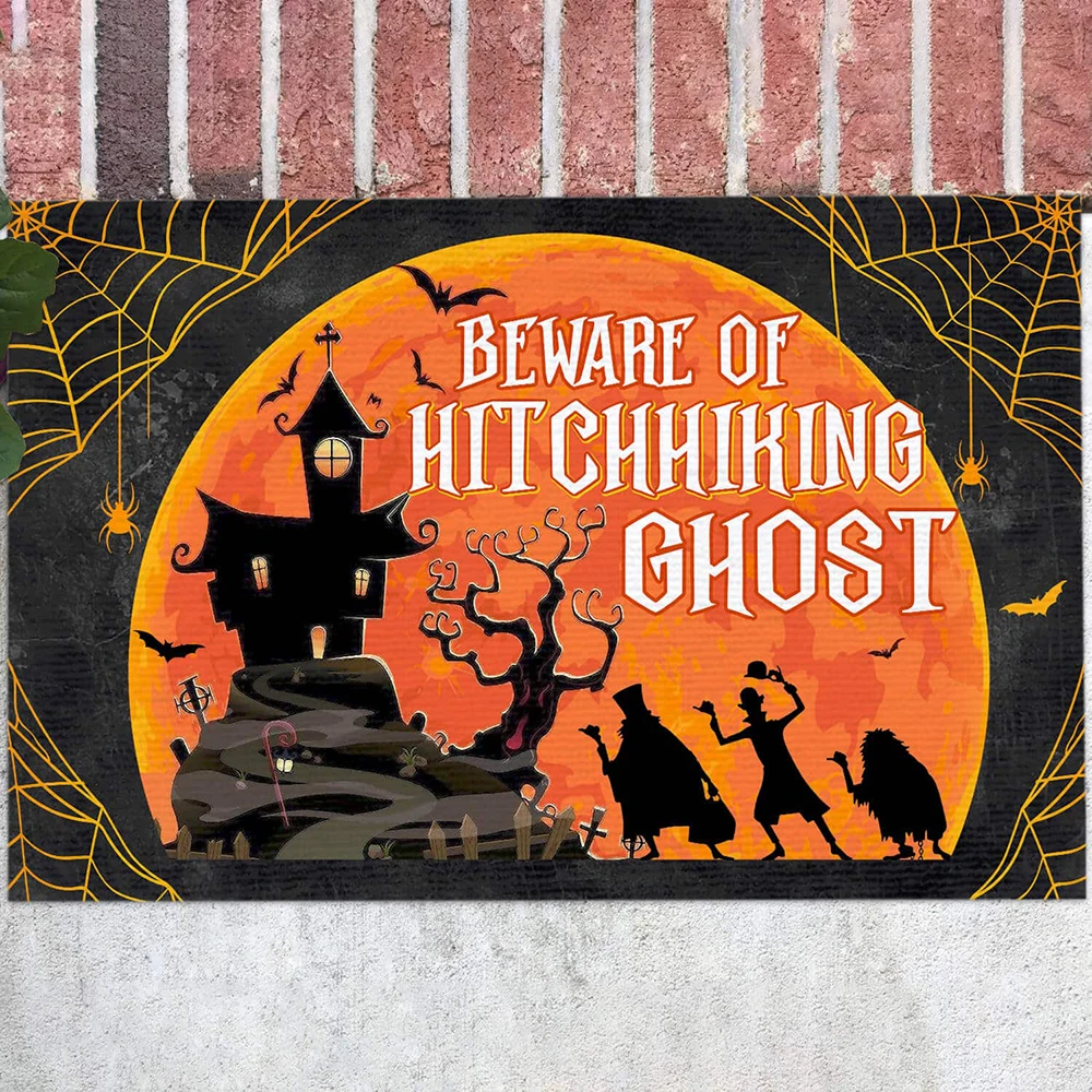 

Halloween Theme Beware of Hitchhiking Ghost Doormat Decorate 3D Print Pumpkin Absorbent Soft Doormat Non-slip Floormat