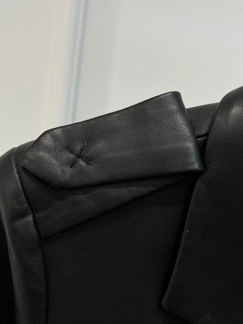 False Pockets Belt Decoration Unisex Coat 2022 Autumn Winter Collection Cross-collar Long Leather Jacket Women