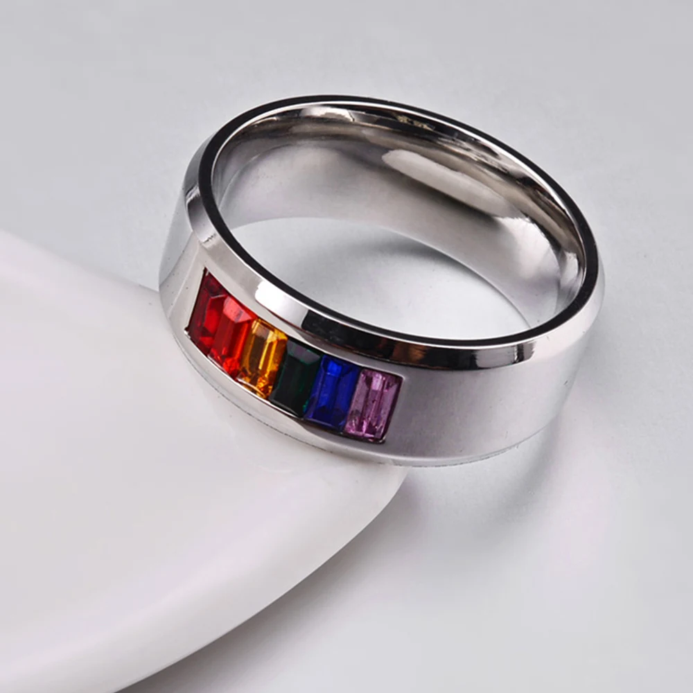 JHSL унисекс женские и мужские однотонные красочные радужные кольца из фианита