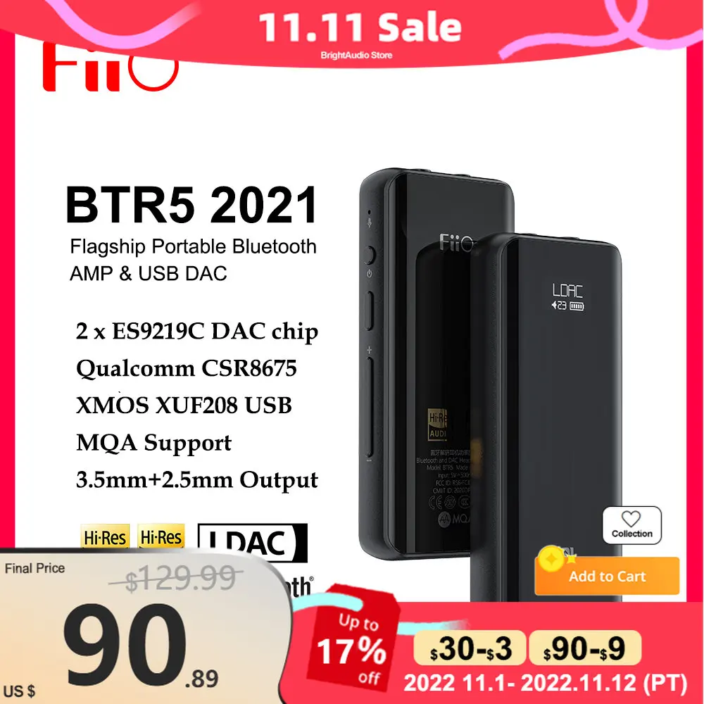 Najtaniej Nowy FiiO BTR5 Hi-res Wzmacniacz Słuchawkowy Z HIFI Podwójny ES9219C Bluetooth 5.0 MQA USB DAC XMOS PCM 384 DSD256 3.5mm 2.5mm Wzmacniacz Wyjściowy