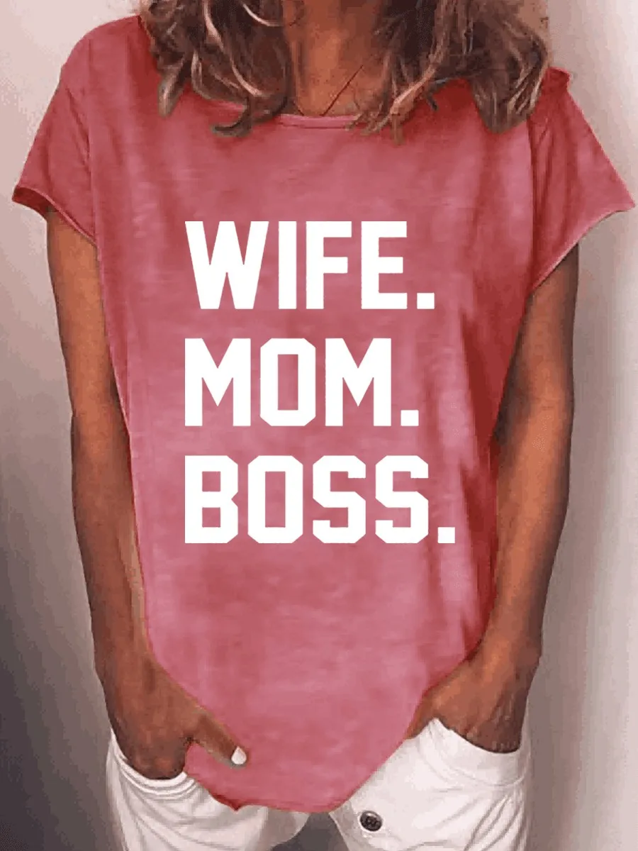 

Wife Mom Boss Women's Retro Vintage Cotton T-shirts Ladies Graphic Tees Tops