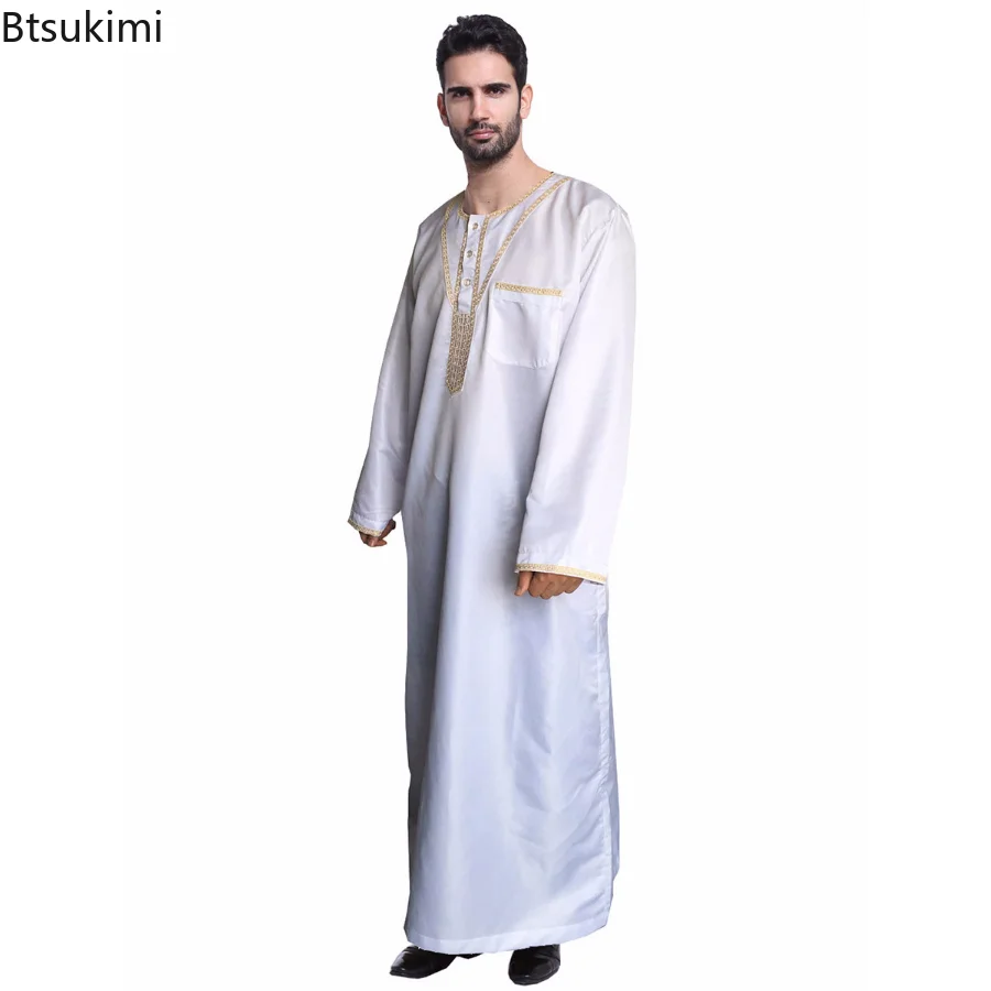 Muslim Fashion Men's Long Sleeve Designs  Abayas Muslim Dresses Arabic Dress Thobe for Men Robe Musulmane Dubai Plus Size 3XL