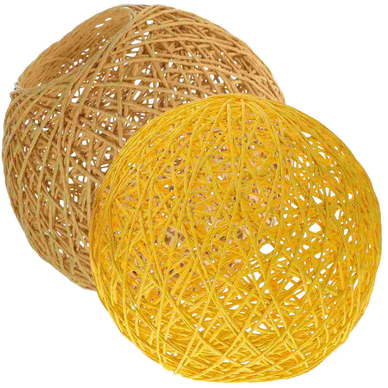 

2 Pcs Takraw Lampshade Accessory Rustic Shades Replacement Colorful Decor Ceiling Woven Lampshades Yellow Home Decorative