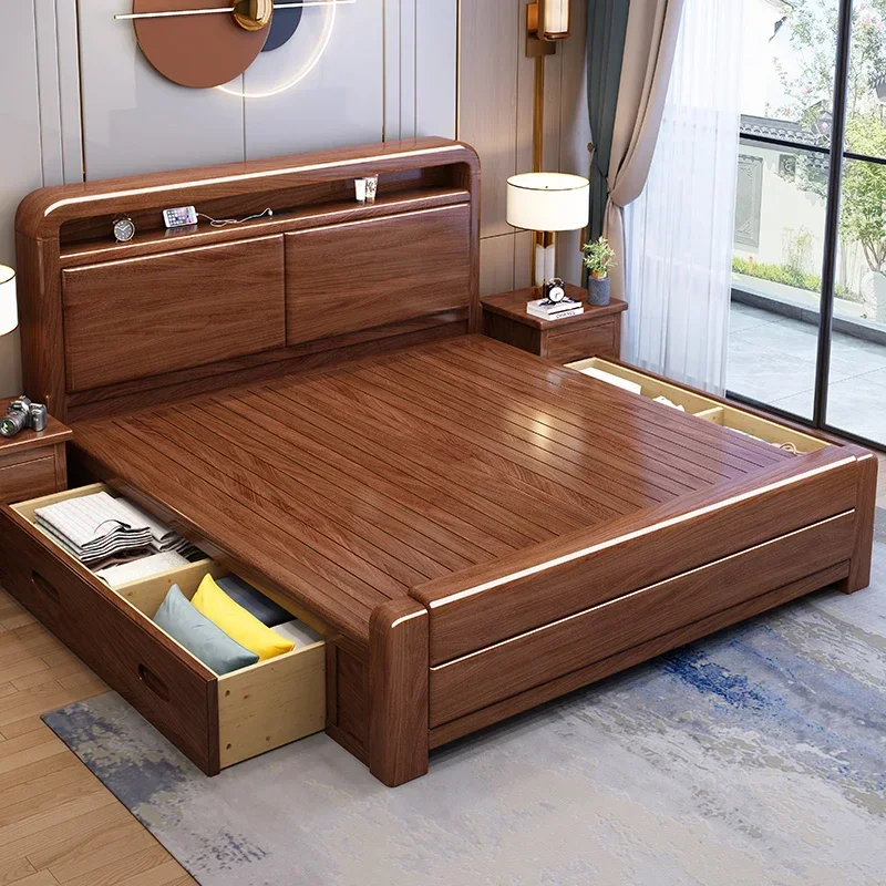 Деревянная кровать для хранения роскошная двуспальная современная дизайнерская