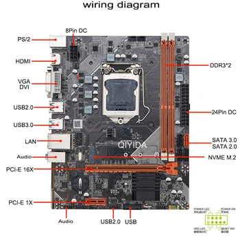 Qiyida B75 motherboard LGA 1155 Support Intel i3/i5/i7 Processor and DDR3 16G Desktop RAM With VGA USB2.0 USB3.0 6