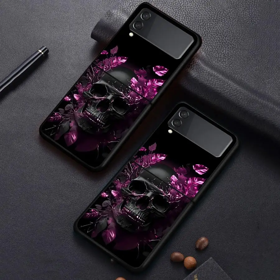 Фото Чехол для Samsung Galaxy Z Flip 8 Flip7 FE Z Flip 7 6 5 4 3 Flip4 Flip5 Flip6 Flip3, темно-фиолетовый, с черепом №4