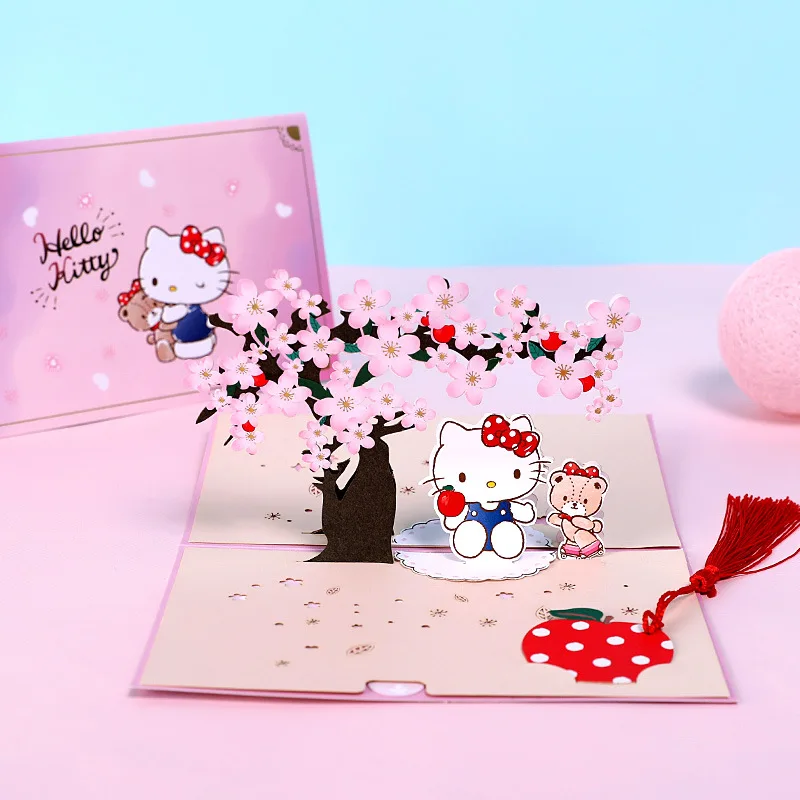 

Kawaii Sanrio 3D поздравительная открытка Mymelody помпон пурин милый аниме тиснение рельеф день рождения пожелания новогодние сообщения открытки по...