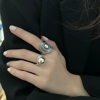 hot sell trendy round retro silver plated female party rings wholesale jewelry for women new year gifts 2022