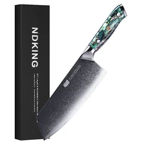 findking gorgeous series 67 layers damascus steel kitchen knives abalone resin handle professional butcher meat cleaver knife
