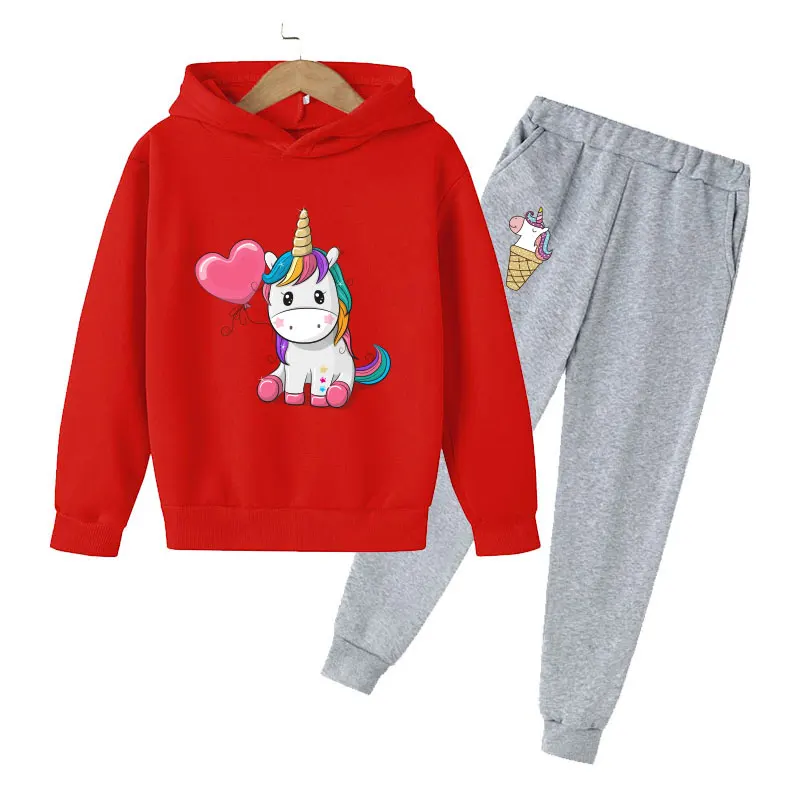 Children 3-14 Years Old Cute Animated Unicorn Hoodie Spring and Autumn Girl Charming Unicorn Pattern Coat Boy Baby Clothing Set