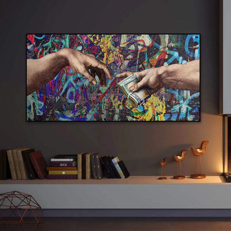 Знаменитая живопись граффити искусство Нести Деньги рука Бога творение Адама