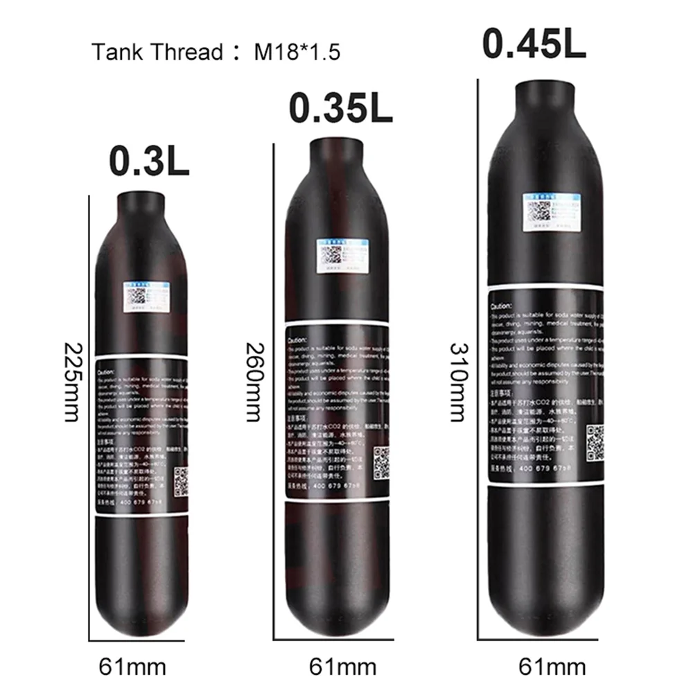 

300 бар 4500PSI PCP HPA бак 0.3L 0.35L 0.45L алюминиевый цилиндр высокого давления для пейнтбола ВВС пневматическая винтовка для дайвинга M18 * 1,5