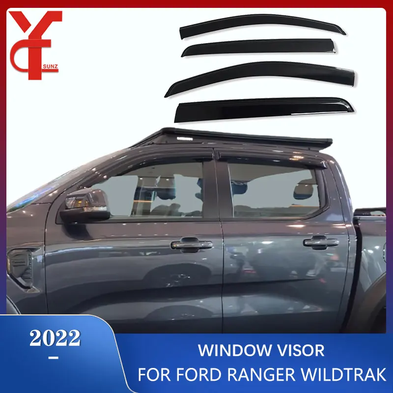 Фото 2022-2024 козырек двери окна боковые ветрозащитные дефлекторы для Ford Ranger Wildtrak T9 2022 2023 Sport XLT XLS XL дождезащитные аксессуары №1
