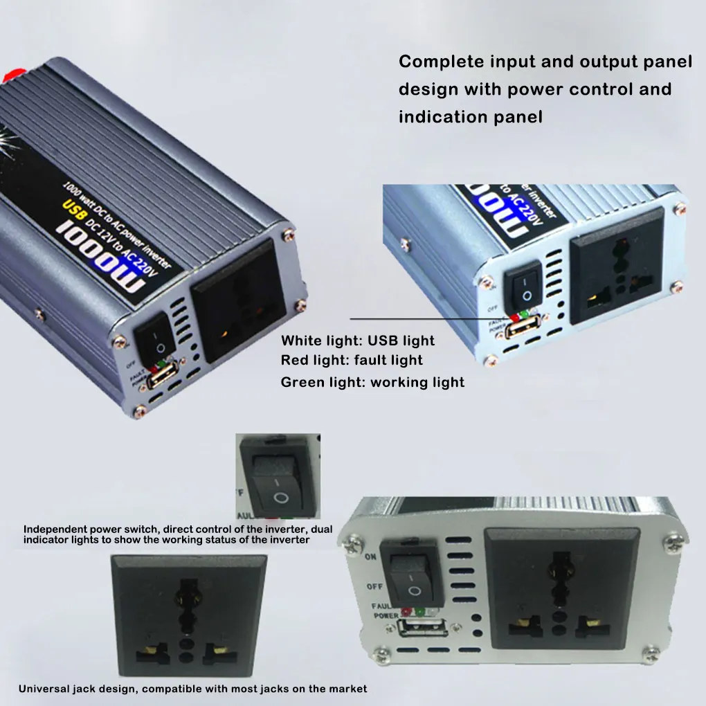 

Inverter PV 1000W Car Solar Transfer Cooling Fan Converter Sunny Easy Installation Spiral Adapter USB Solid Waterproof
