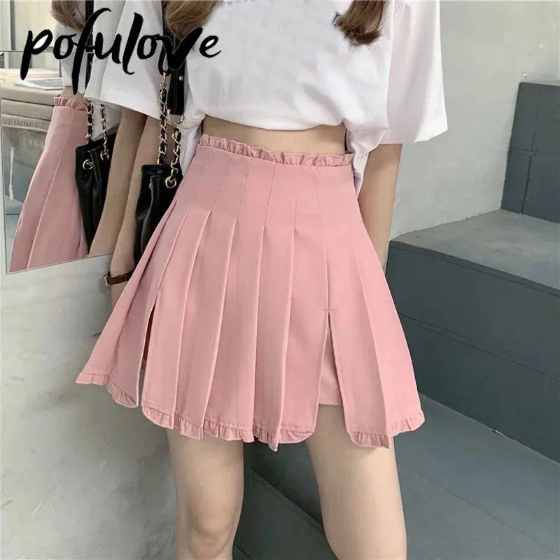 

Skirts Womens Pleated A-line Y2k Gothic Pencil Korean Style Punk Ruffled Slit High-waisted Sexy Mini Skirt Solid Color Summer
