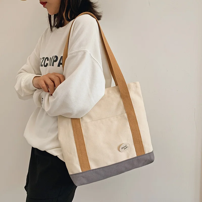 

Large-capacity Fashion Tote Bag One-shoulder Fresh Class Commuting Student Bag Simple Solid Color Backpack Versatile Canvas Bag