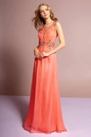long formal sleeveless chiffon prom dress ruched bodice with multi faceted crystals stunning floral design evening party gown