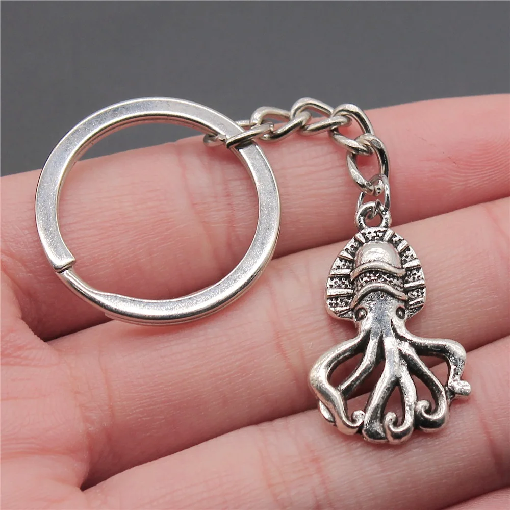 

Woemn Men Keychain Dropshipping Antique Silver Color 28x18mm Octopus Pendant Keyring Gift
