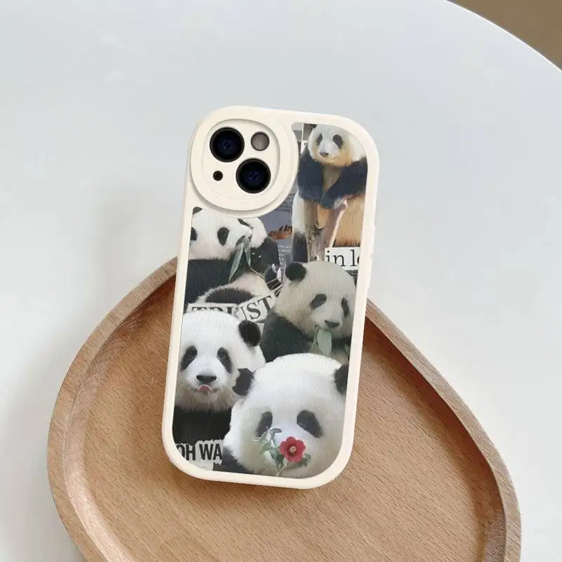 Fun Panda Phone Case Hard Leather For iPhone 14 13 12 Mini 11 14 Pro Max Xs X Xr 7 8 Plus
