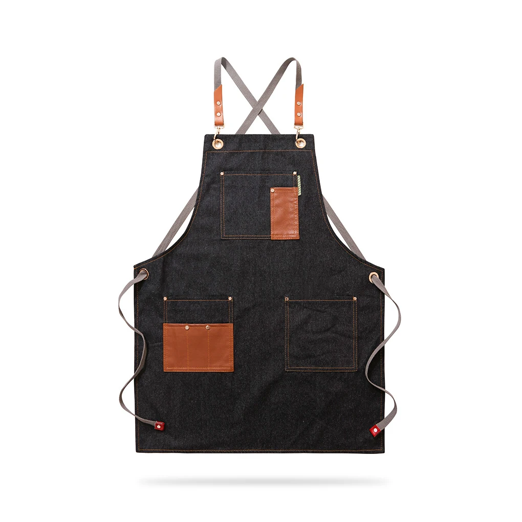 

Work Apron Canvas Chef Bar Workshop Barber Unisex Bib Pockets Carpenter Gardening DIY Working Aprons Bibs Black