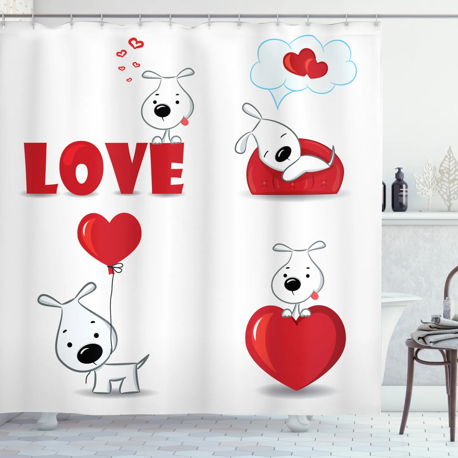 Занавеска для душа с сердечками 12 крючков | Дом и сад