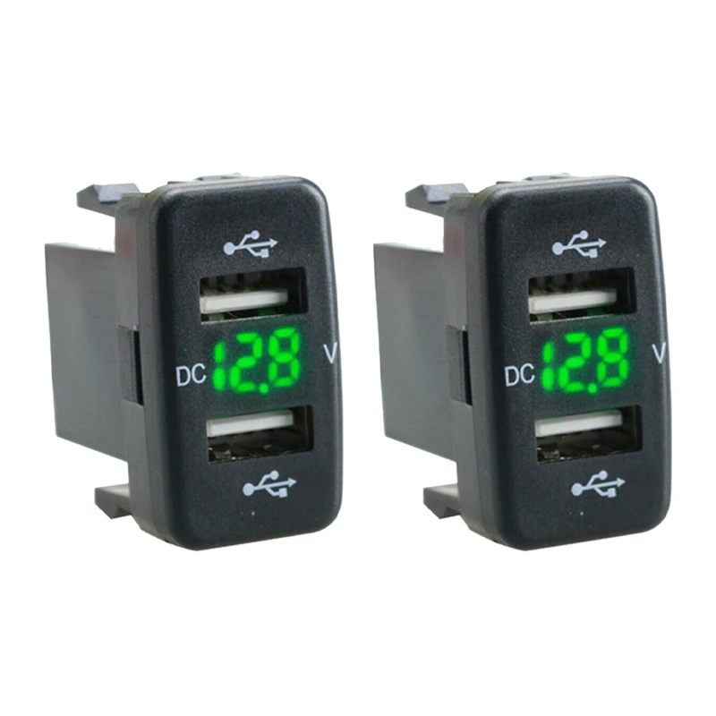 

3X Car Charger Socket Dual USB Port Charging Volt Display Adapter Fit For Toyota Green