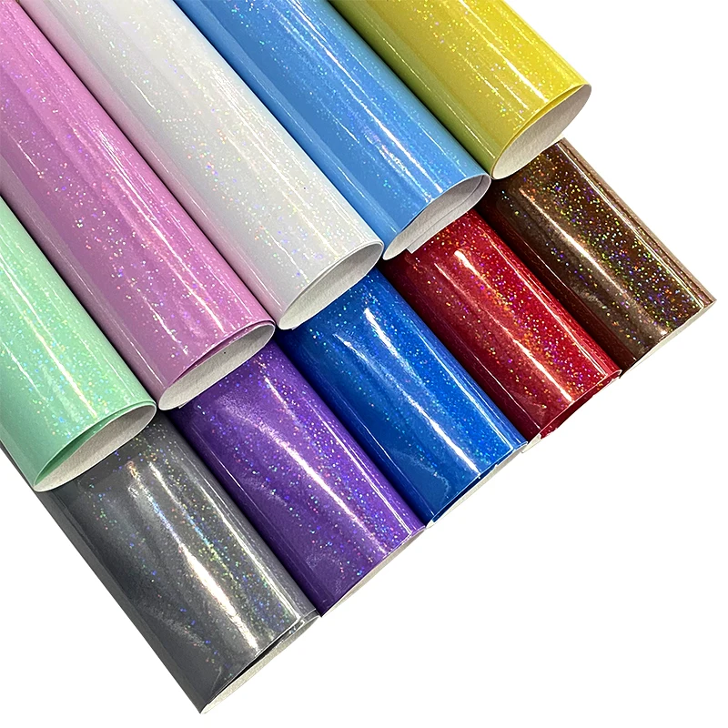 

Synthetic Leather Fabric Vinyl faux leather holographic mirrored PU Leathers for DIY Handbag Decoration Craft