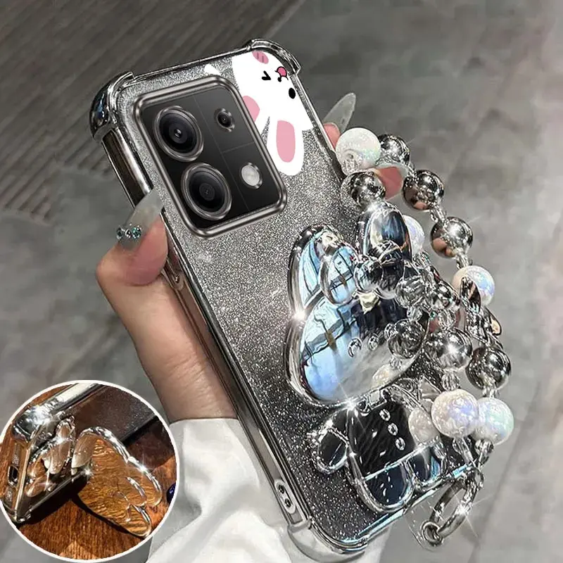 Redmi Note 13 подушка безопасности с блестящим зеркалом и кроликом чехол-держатель для