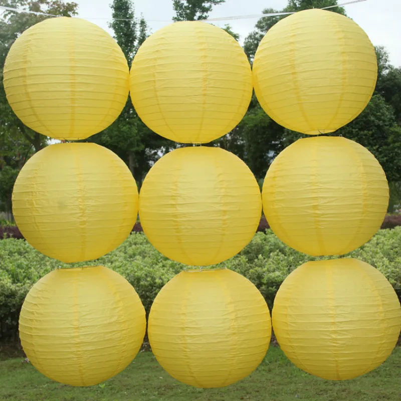 

Hot 10-40cm(4-16inch) China Yellow Paper lanterns wedding party lamp chandelier Home Garden celebration decoration lantern balls