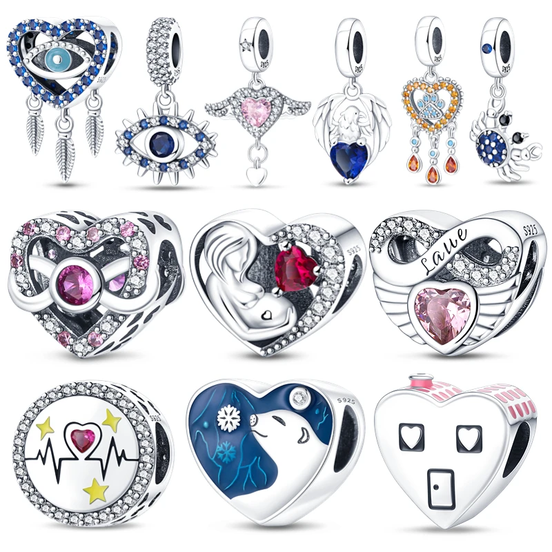 

925 Sterling Silver Charm Christmas evil eye charms& mother kids Heart beads Fit Original Pandora Bracelet Fashion Jewelry