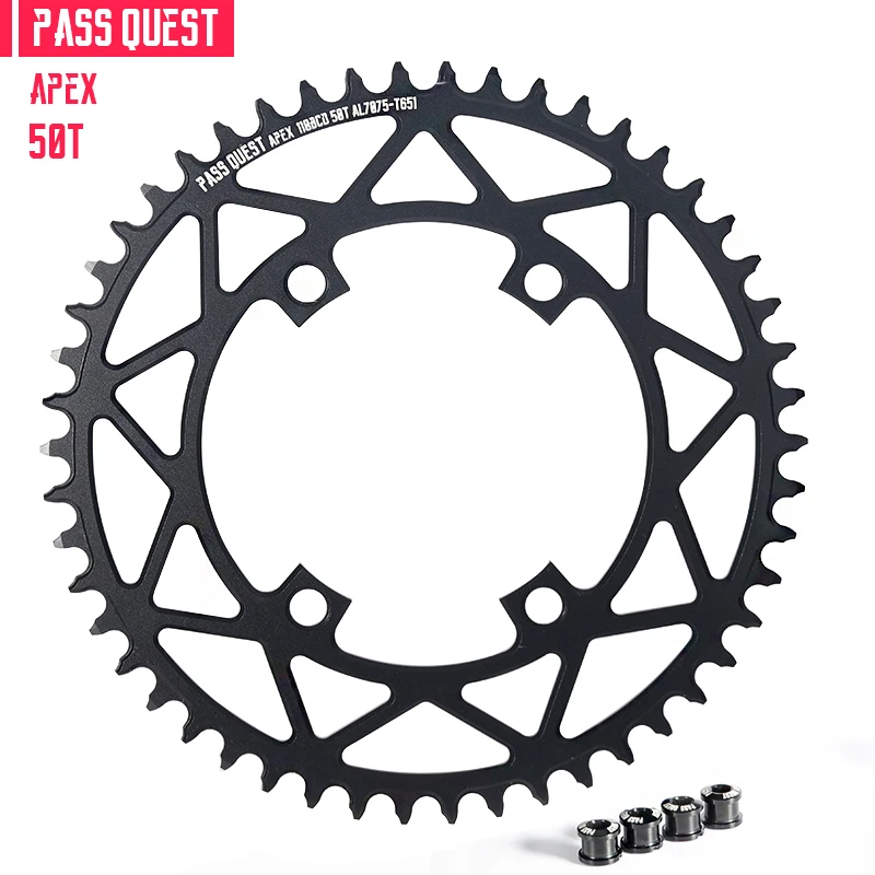 

PASS QUEST Ultralight Narrow Wide Bicycle Chainring 110BCD Chainwheel for SRAM Apex 4-Claw 110BCD Round Road Bike 36-52T