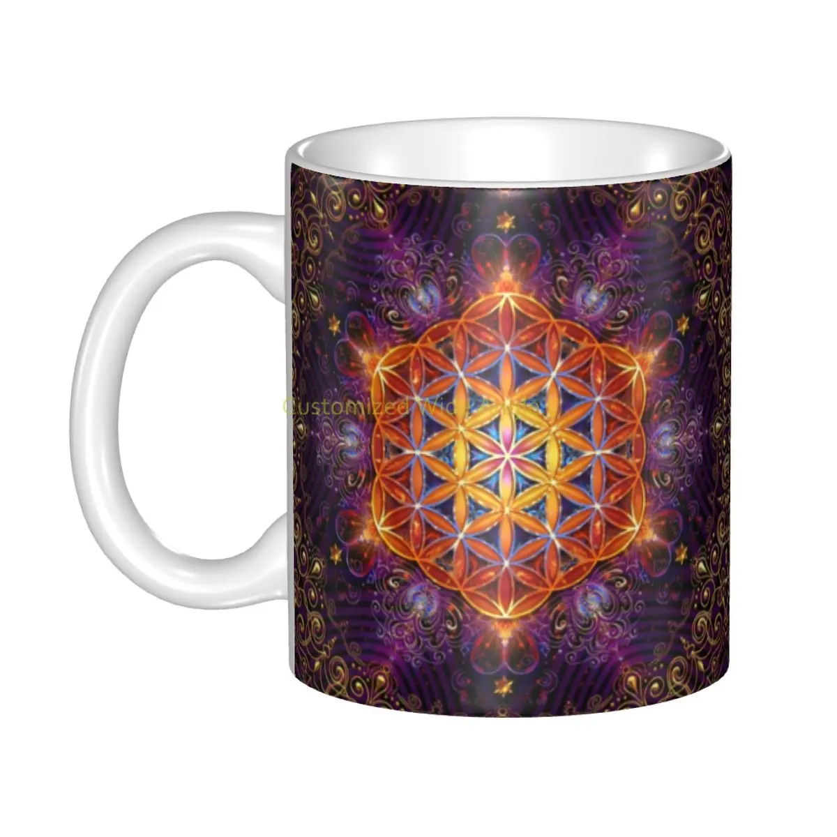 

Flower Of Life Golden Lace Mandala Coffee Mugs DIY Customized Ceramic Tea Milk Mug Outdoor Work Camping Cups