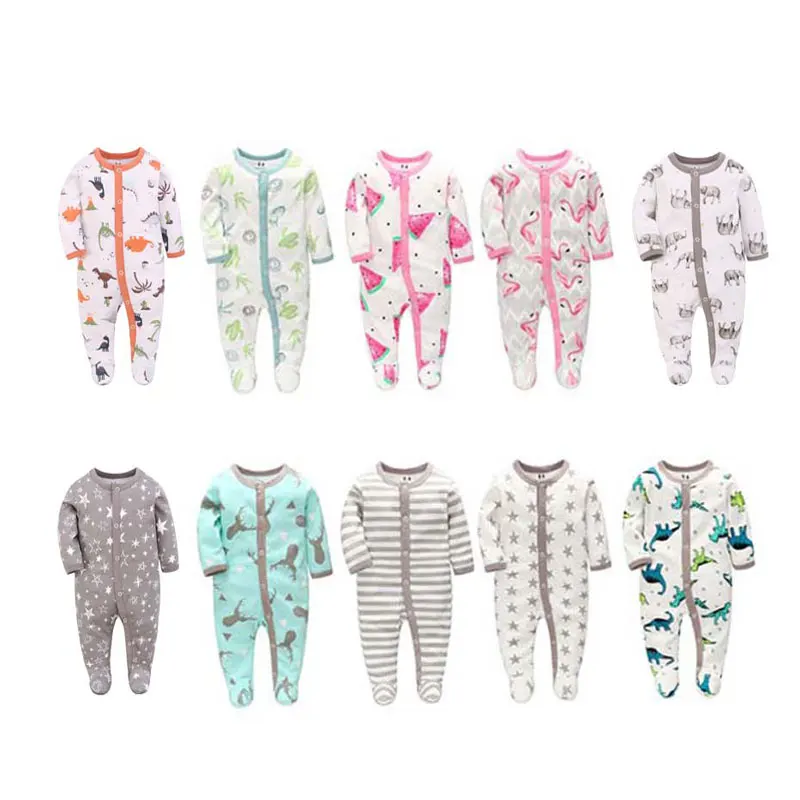 

0-6m 7-12m Newborn Long Sleeve Cotton Romper Set New Born Boy Girl Baby Covered Button Pajama Rompers 0-3 Month Baby Tights