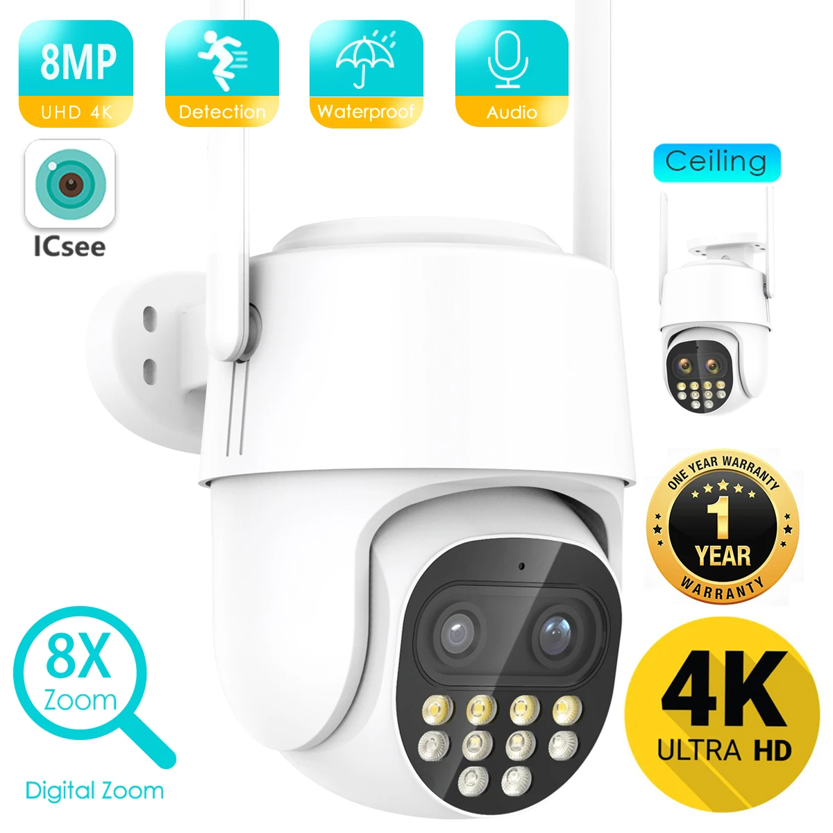 

8MP WiFi Camera Dual Lens PTZ IP Camera Night Vision Human Detection CCTV Wifi Surveillance Cameras Security Protection Cameras