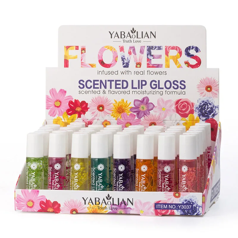 Wholesale 48pcs Flower Lip Gloss Set Roll On Glossy Clear Moisturizing Smooth Lip Repair Fade Lip Lines Lip Oil Lips Care