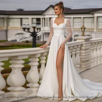 retro a line wedding dresses high slit v neck draped lacetulle 2022 floor length print high quality gowns robe de ma