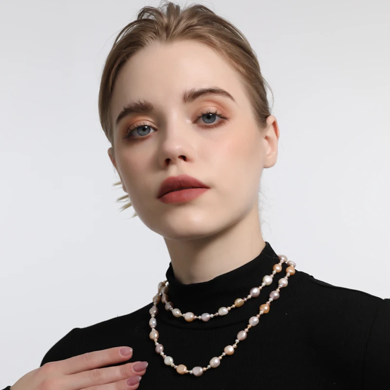 

Женская цепочка из натурального пресноводного жемчуга в стиле барокко