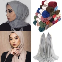 muslim women scarf hijab soft wrinkled linen sold color vintage shawl islamic turban 17070cm eid ramadan shayla girls headdress