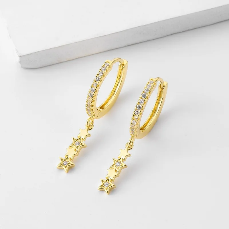 

VOQ 925 Sterling Silver Zircon Star Pendant Jewelry Round Cute Fashion Style Earrings for Women's Wedding Banquet