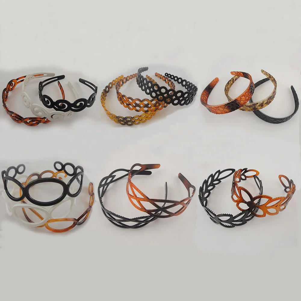 

2PCS Unique Filigree Floral Plastic Headbands Clounds Hairbands For Women Oval Hair Hoops for Makeups