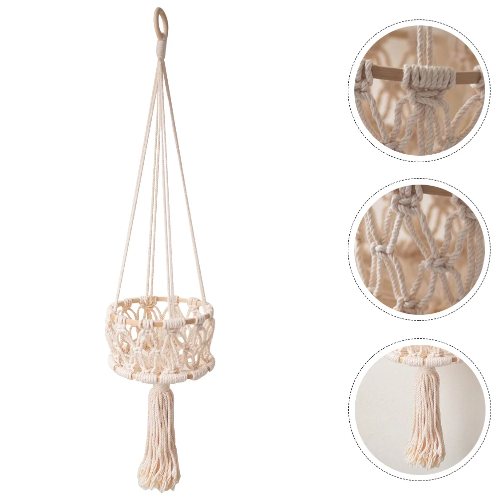 

Basket Macrame Fruit Hanging Wall Vegetable Planter Holder Hanger Woven Storage Hammock Baskets Bohemian Hangers Decor Rope
