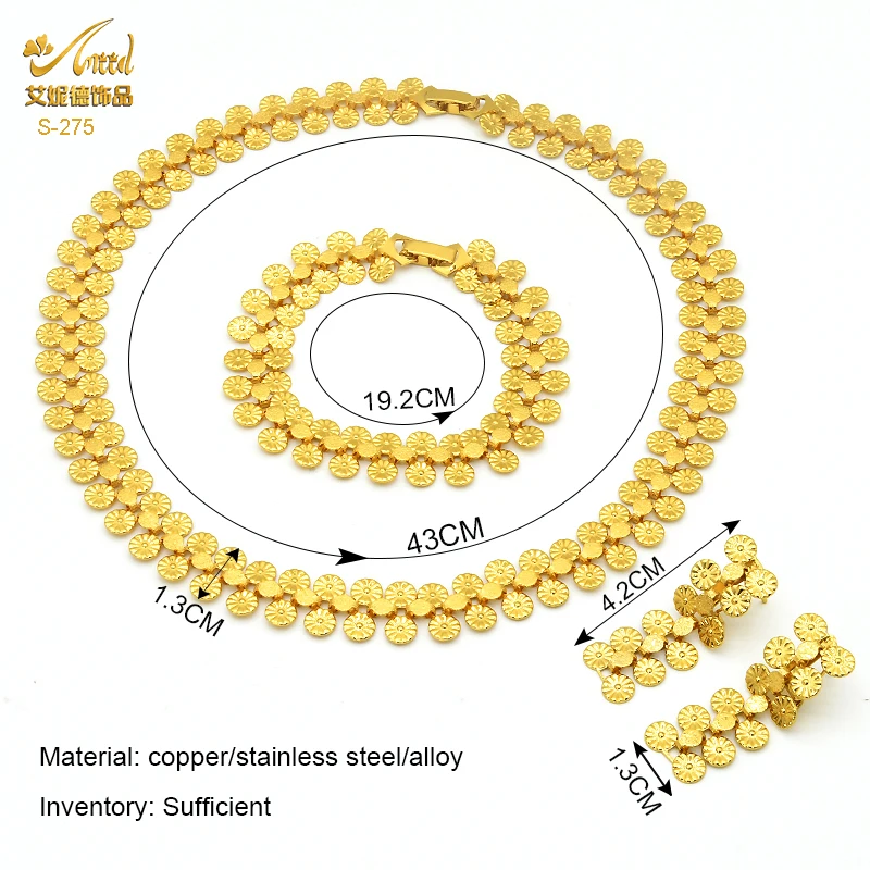 

ANIID Dubai Luxury Necklace Bracelet Earrings Set For Hawaiian Arabic Charm Plated Gold Jewelry Necklace Set Gift Wholesale