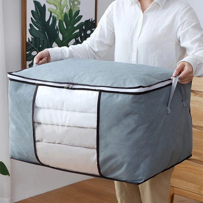 Quilt Storage Bag Foldable Dustproof Duvet Clothes Storage Box Closet Under-Bed Storage Moistureproof Visible Organizer