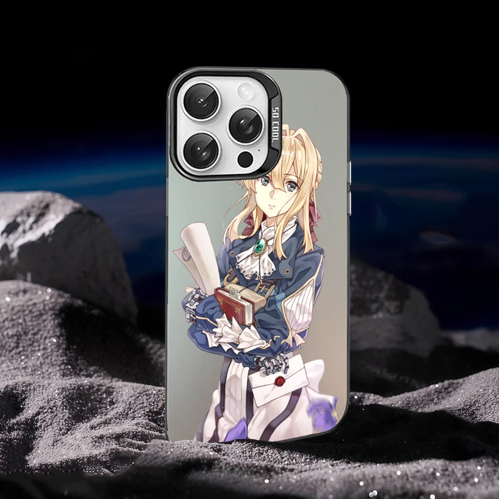 Фиолетовый чехол для телефона Evergarden IPhone 16 15 14 13 12 11 Pro Max серый матовый лазерный