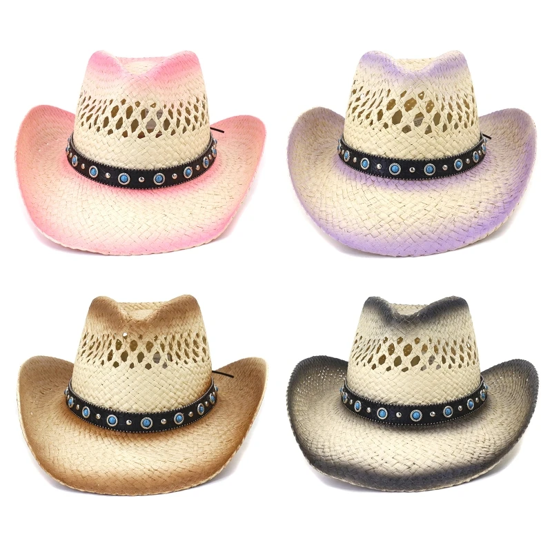 

Summer Hat Cowgirl Hat Handmade Straw Hat for Women and Men Western Cowboy Hat Trendy Woven Sun Hat Beach Gifts