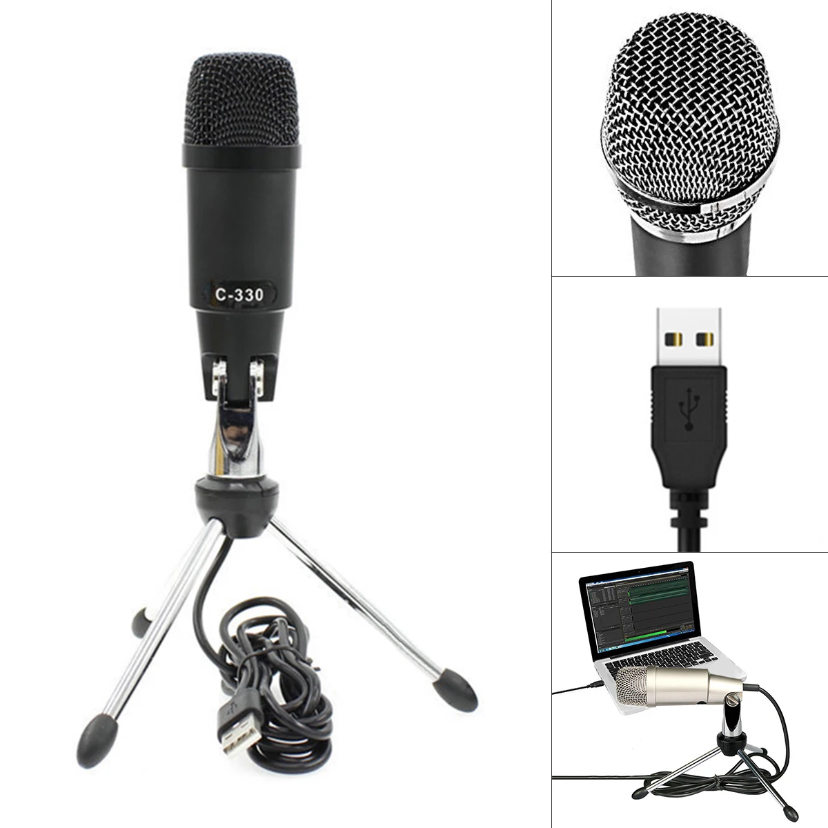 

Mini USB Condenser Microphone Computer Voice Chat Karaoke Game Microphone with Independent Sound Card Function