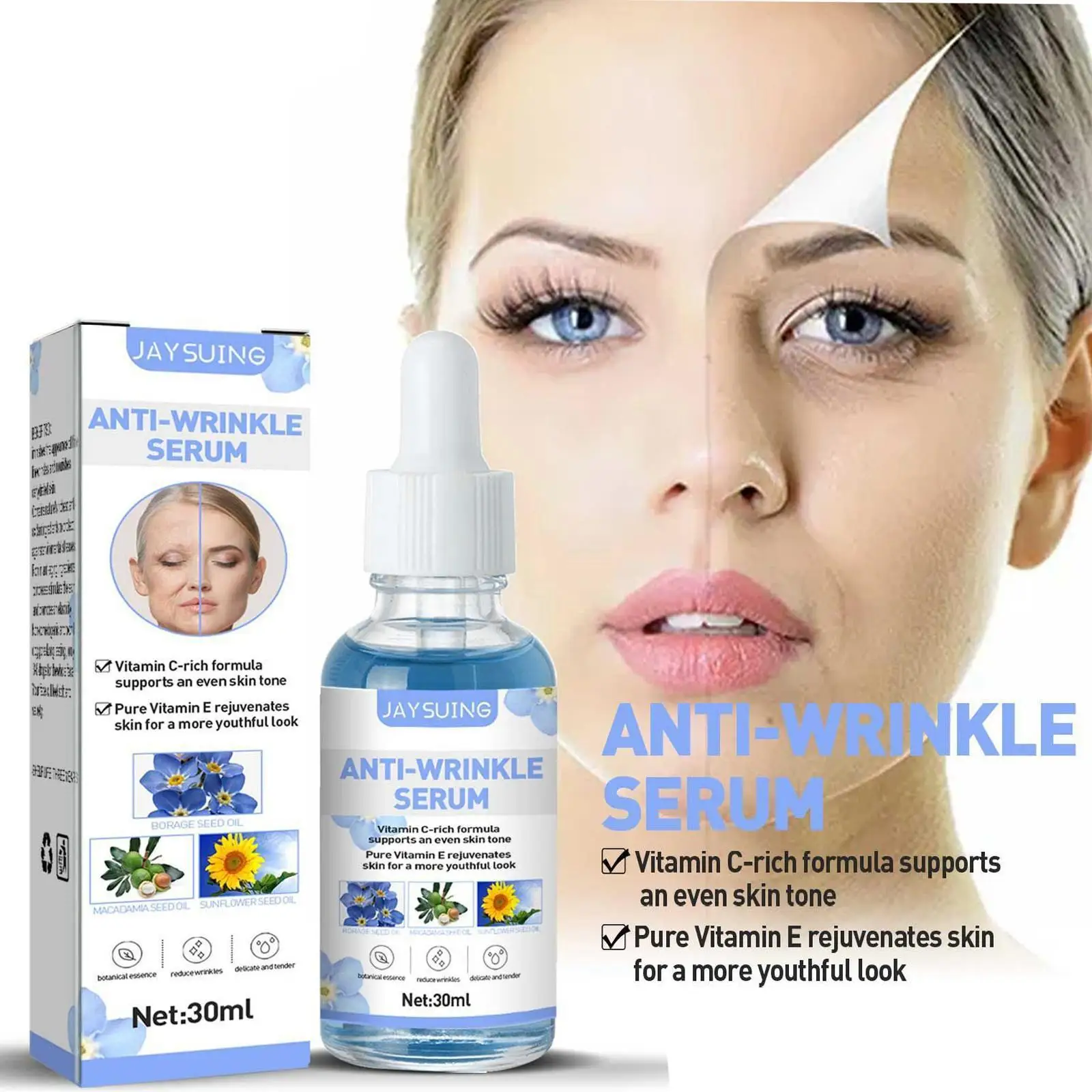 

30ml Anti-Aging Serum Face Serum Firm Moisturize Tender Wrinkles Skin Borage Smoothes Care Lines Fine Seed Skin Products Oi P3U3