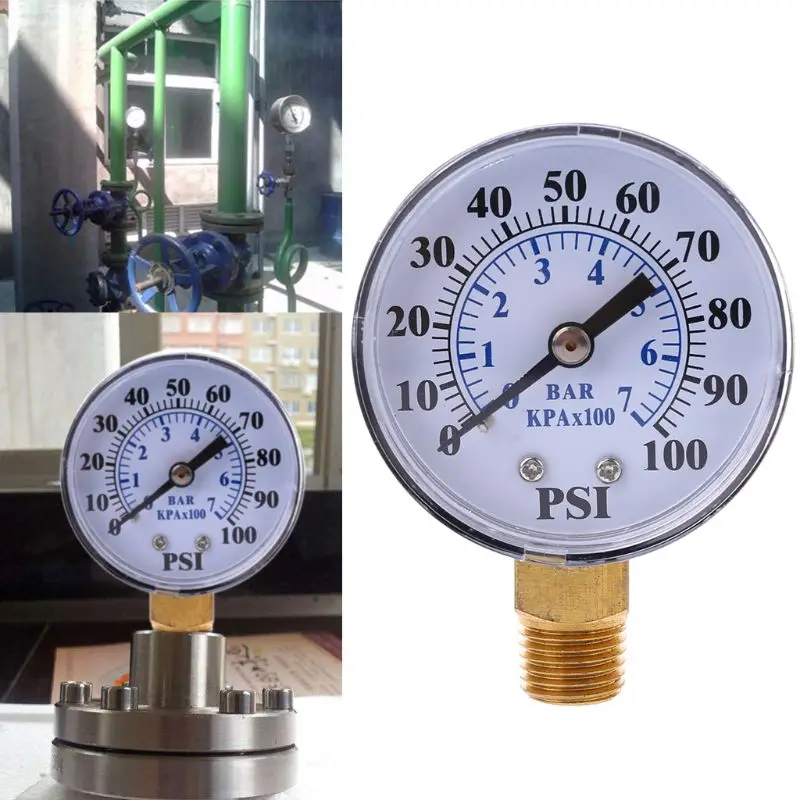 

Well Pump Pressure Gauge 1/4'' NPT Thread 0-100 PSI 0-7 Bar Water Air Gas Pressure Monitor