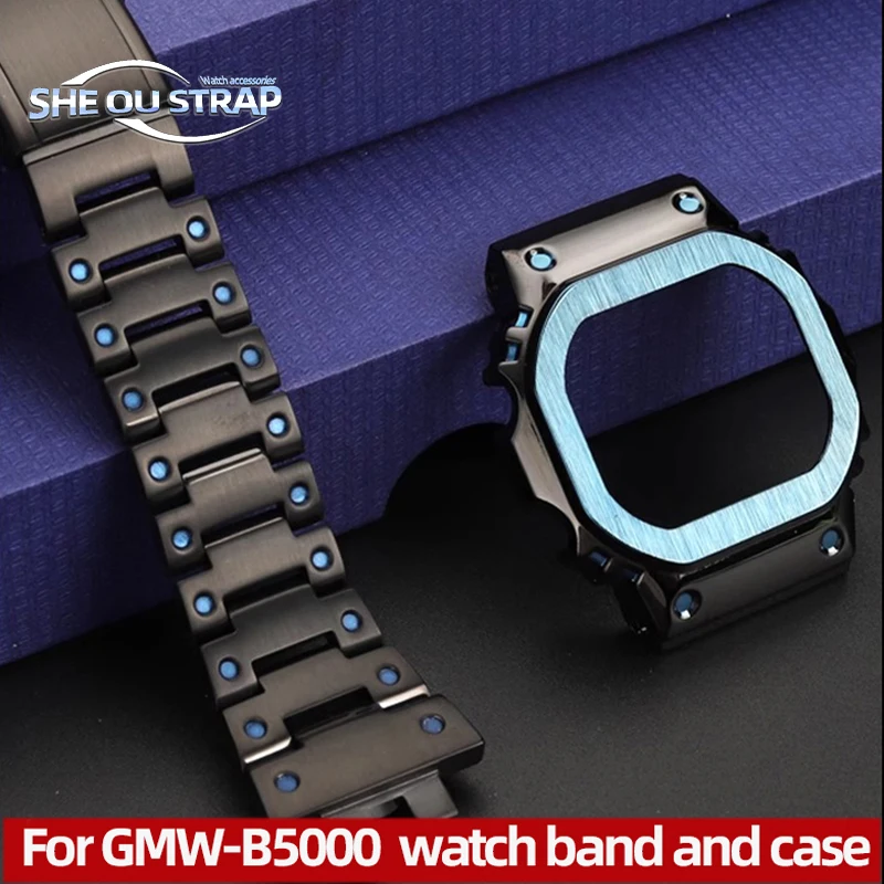 Для CASIO 40th Anniversary 3459 G-SHOCK GMW-B5000 MRG-B5000 Набор ремешков и чехлов из нержавеющей стали gmw