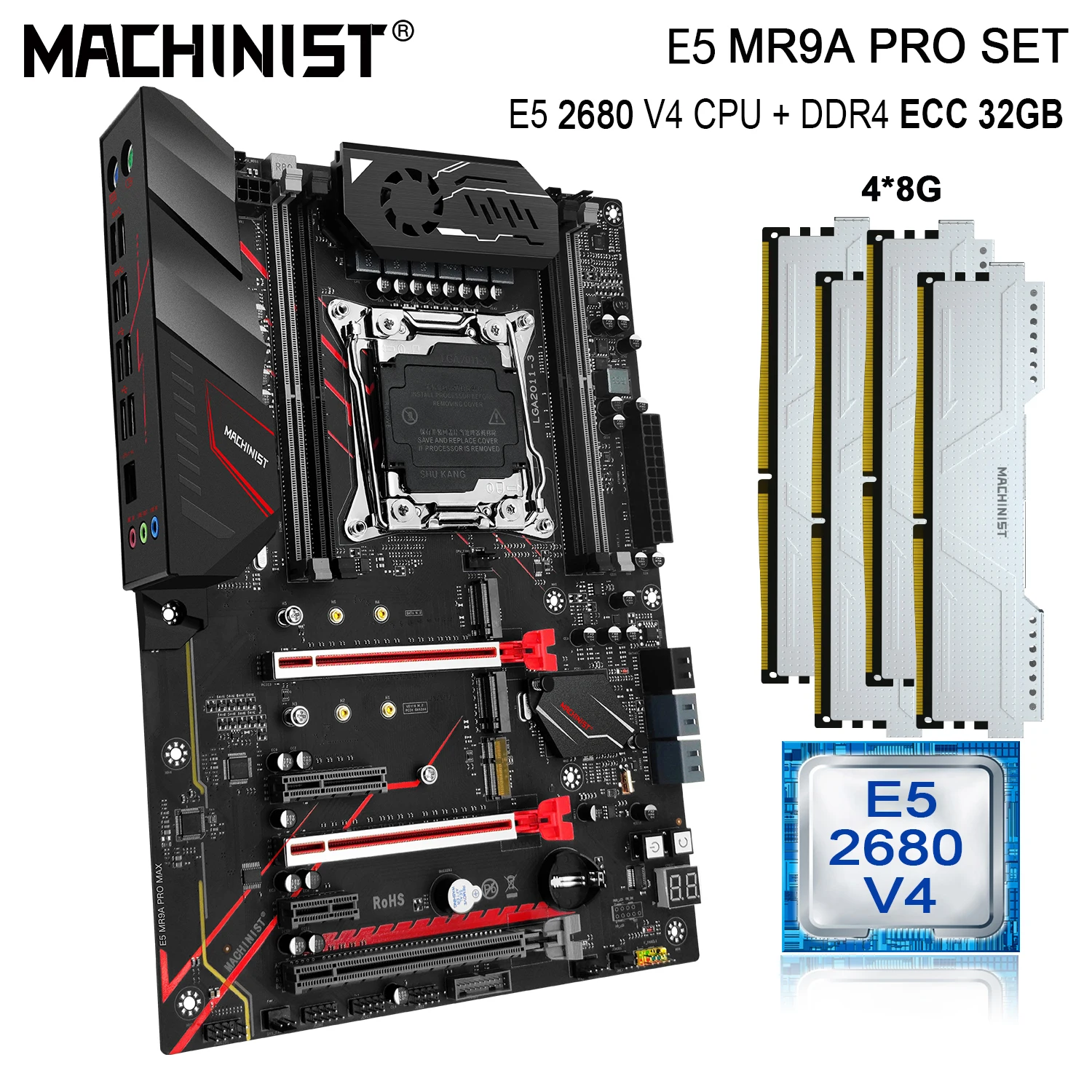 MACHINIST X99 Motherboard Set Kit Xeon E5 2680 V4 CPU Processor 4X8G=32GB DDR4 ECC RAM Support M.2 Nvem Sata 3.0 MR9A PRO MAX